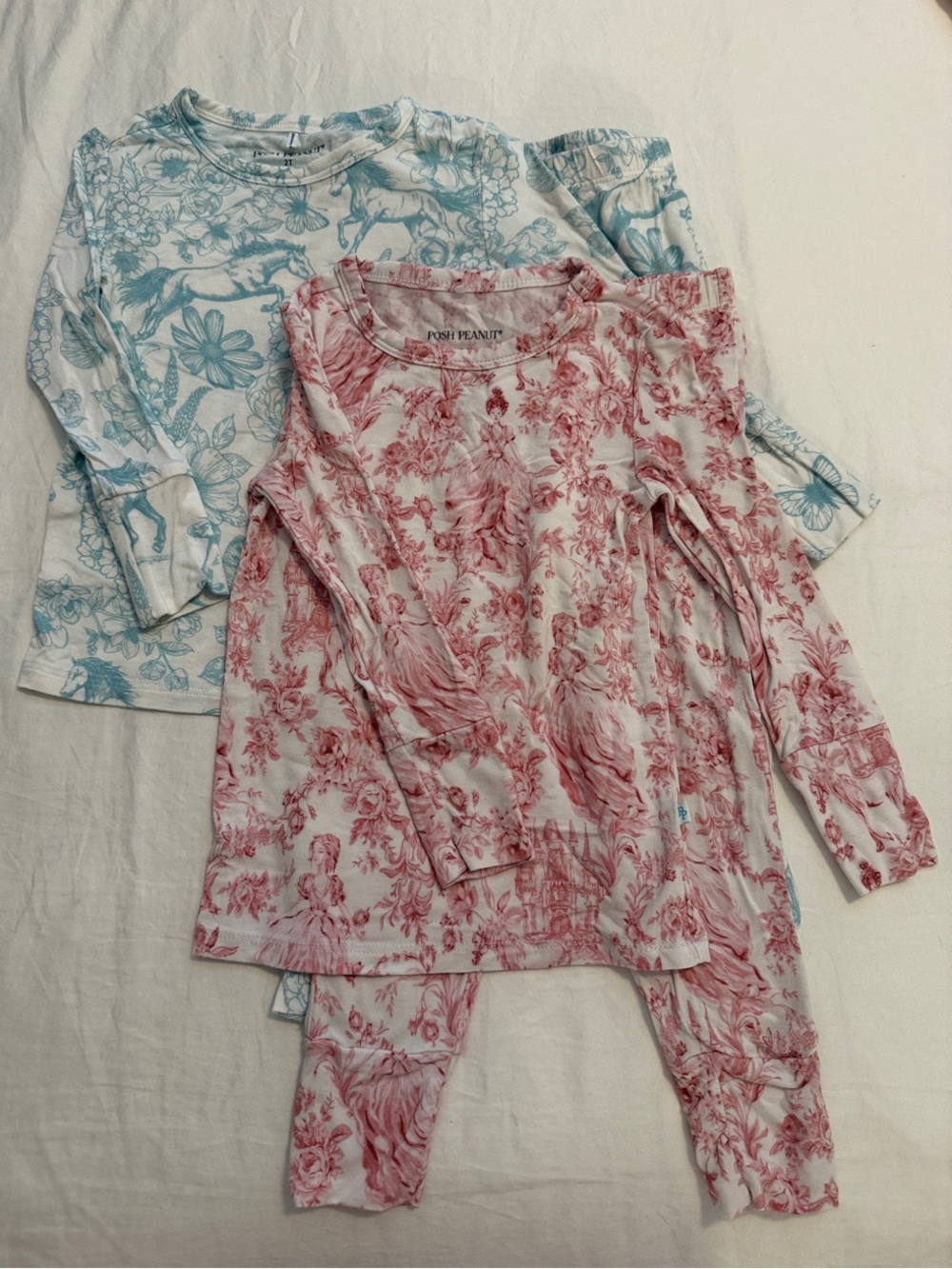 Posh Peanut Pink & Blue Toile Long Sleeve Kids Pajama Set
